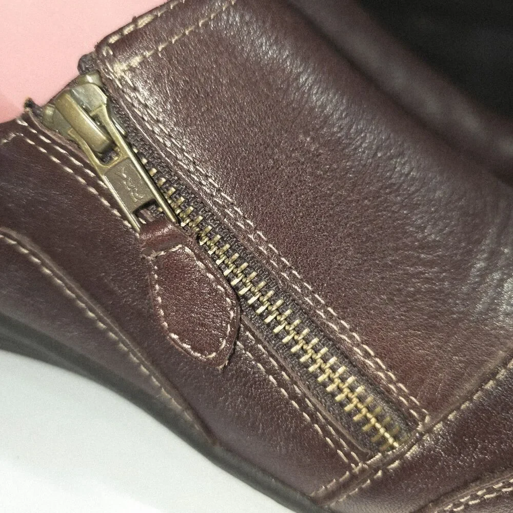 Taos Sz 8.5 Character Brown Leather Casual Side Zip Closure Boho Logo Loafers